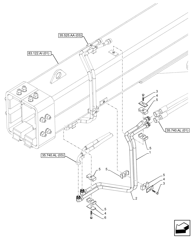Схема запчастей Case IH FARMLIFT 632 - (35.740.AL[02]) - TILT CYLINDER, TUBE (6 - 7M) (35) - HYDRAULIC SYSTEMS