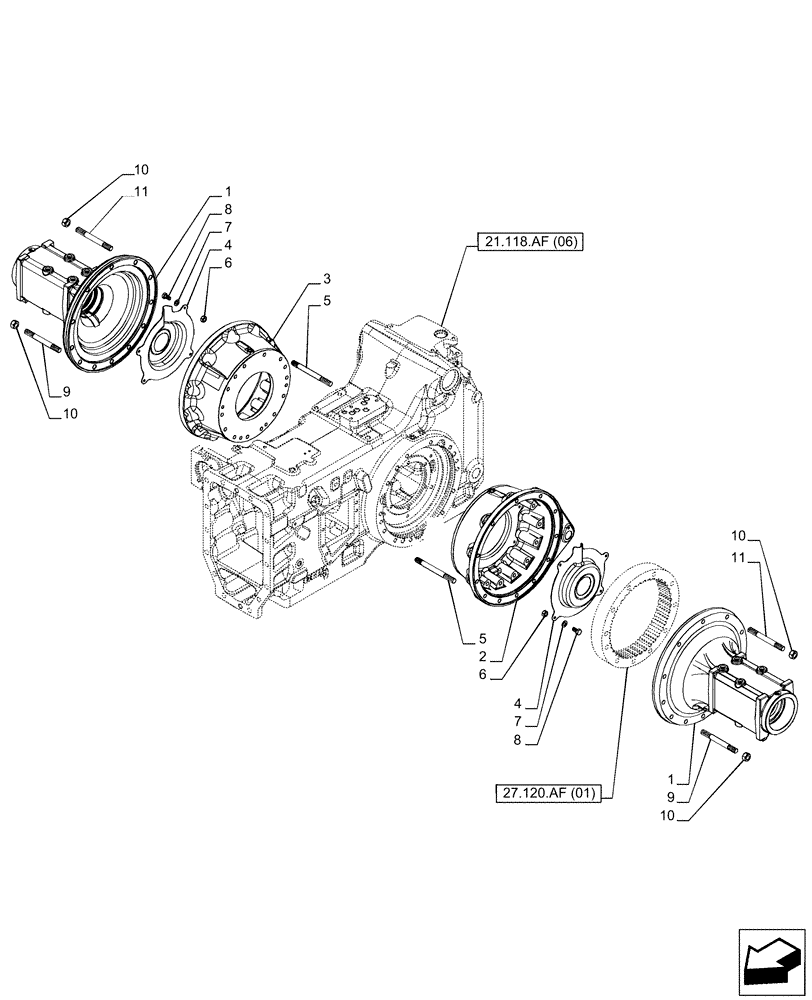 Схема запчастей Case IH PUMA 165 CVT - (27.120.AI[03]) - VAR - 391158, 758052, 758053 - FINAL DRIVE HOUSING, CVT (27) - REAR AXLE SYSTEM