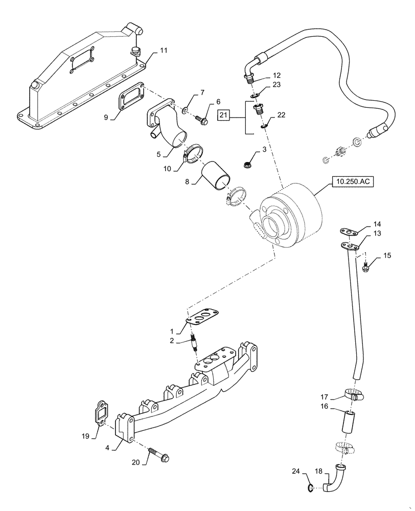 Схема запчастей Case IH RP165 - (10.250.AE[02]) - TURBOCHARGER SYSTEM AND MANIFOLDS, RP165 (10) - ENGINE