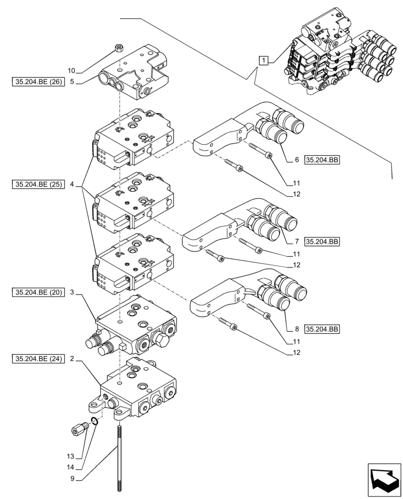 Схема запчастей Case IH PUMA 150 CVT - (35.204.BQ[10]) - VAR - 391165, 758059 - 3 REMOTE CONTROL VALVE (EHR), COMPONENTS (35) - HYDRAULIC SYSTEMS