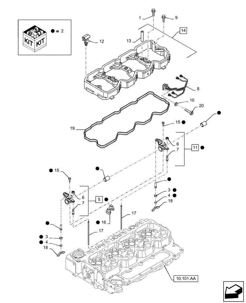 Схема запчастей Case IH 100A - (10.106.AP) - ROCKER ARM & SHAFT (10) - ENGINE