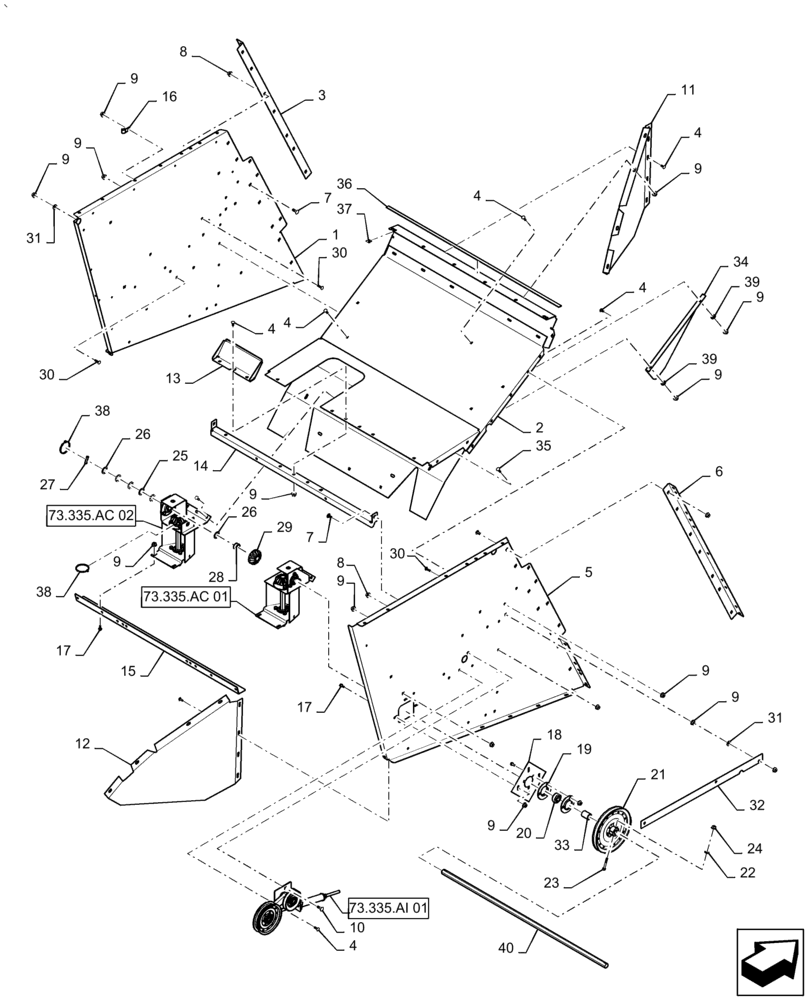Схема запчастей Case IH AF4088 - (90.100.BI[02]) - HOOD ASSY, REAR (90) - PLATFORM, CAB, BODYWORK AND DECALS