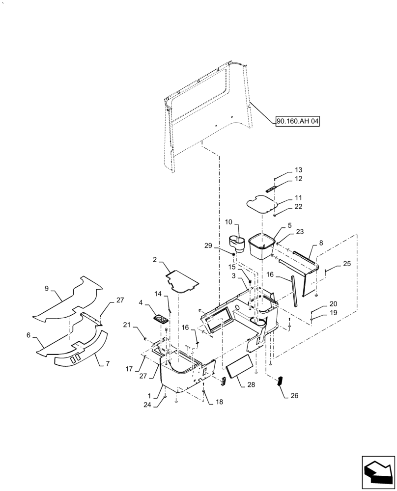 Схема запчастей Case IH AF4088 - (90.160.AH[03]) - CAB INTERIOR TRIM, HEATER, W/ AIR CONDITIONING (90) - PLATFORM, CAB, BODYWORK AND DECALS