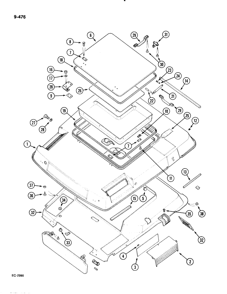 Схема запчастей Case IH 885 - (9-476) - CAB ROOF FRAME (09) - CHASSIS/ATTACHMENTS