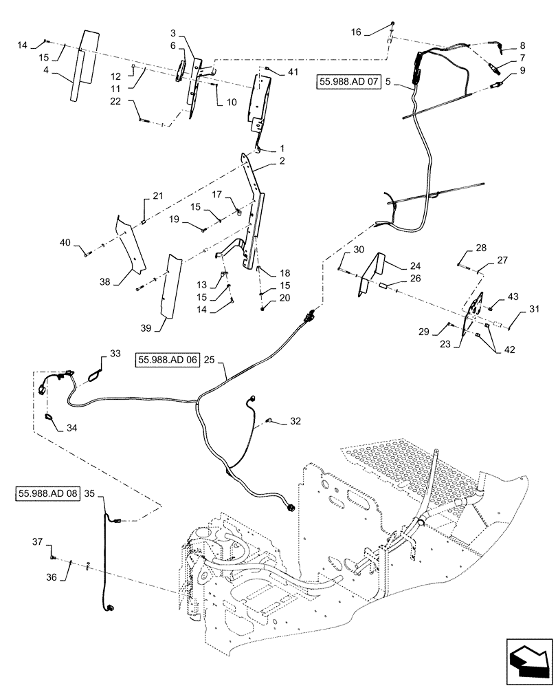 Схема запчастей Case IH QUADTRAC 620 - (55.988.AD[05]) - SCR EXHAUST SYSTEM HARNESS MOUNTING, 540, 580, 620 (55) - ELECTRICAL SYSTEMS