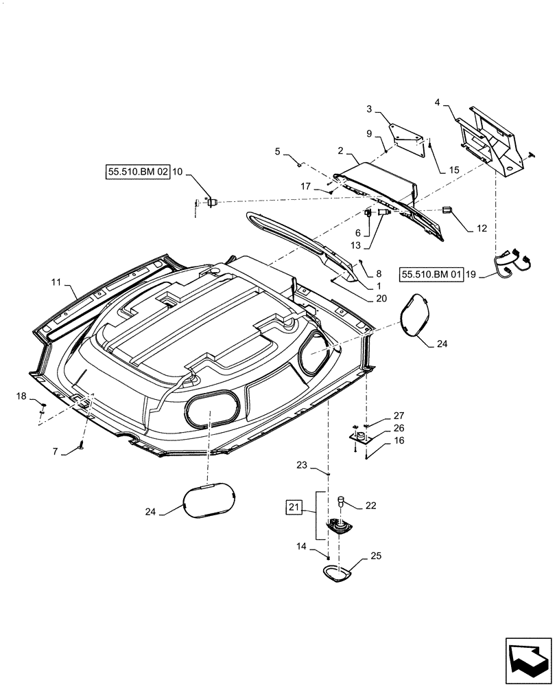 Схема запчастей Case IH PATRIOT 3240 - (90.160.AX[01]) - HEADLINER (90) - PLATFORM, CAB, BODYWORK AND DECALS