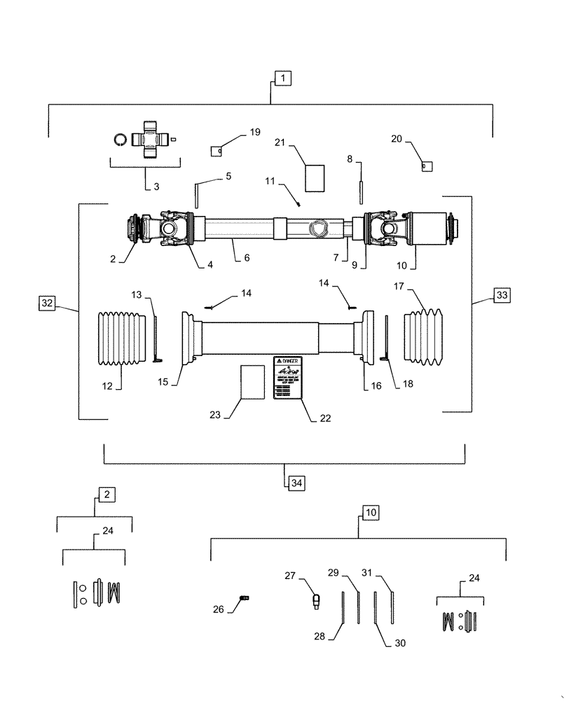 Схема запчастей Case IH 3152 - (31.100.00) - SHAFT, PTO DRIVE, TO COMBINE (31) - IMPLEMENT POWER TAKE OFF