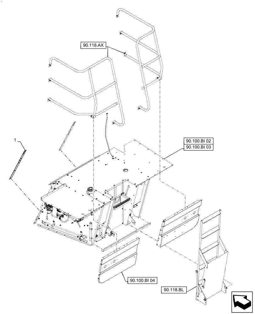 Схема запчастей Case IH AF4088 - (90.100.BI[01]) - HOOD ASSY, REAR (90) - PLATFORM, CAB, BODYWORK AND DECALS