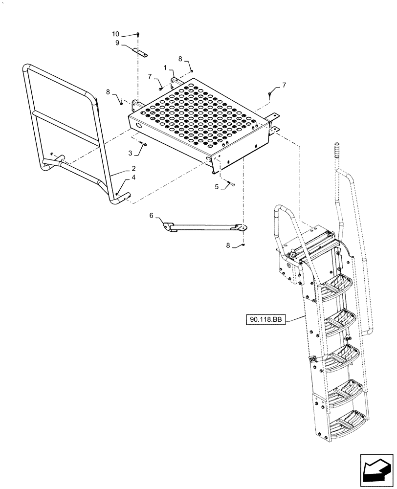 Схема запчастей Case IH AF4088 - (90.118.AC) - PLATFORM, LADDER (90) - PLATFORM, CAB, BODYWORK AND DECALS