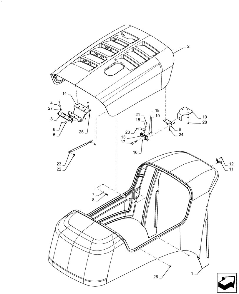 Схема запчастей Case IH 2240 - (90.100.AV[02]) - ENGINE HOOD ASSY SN YDT03139 AND AFTER (90) - PLATFORM, CAB, BODYWORK AND DECALS