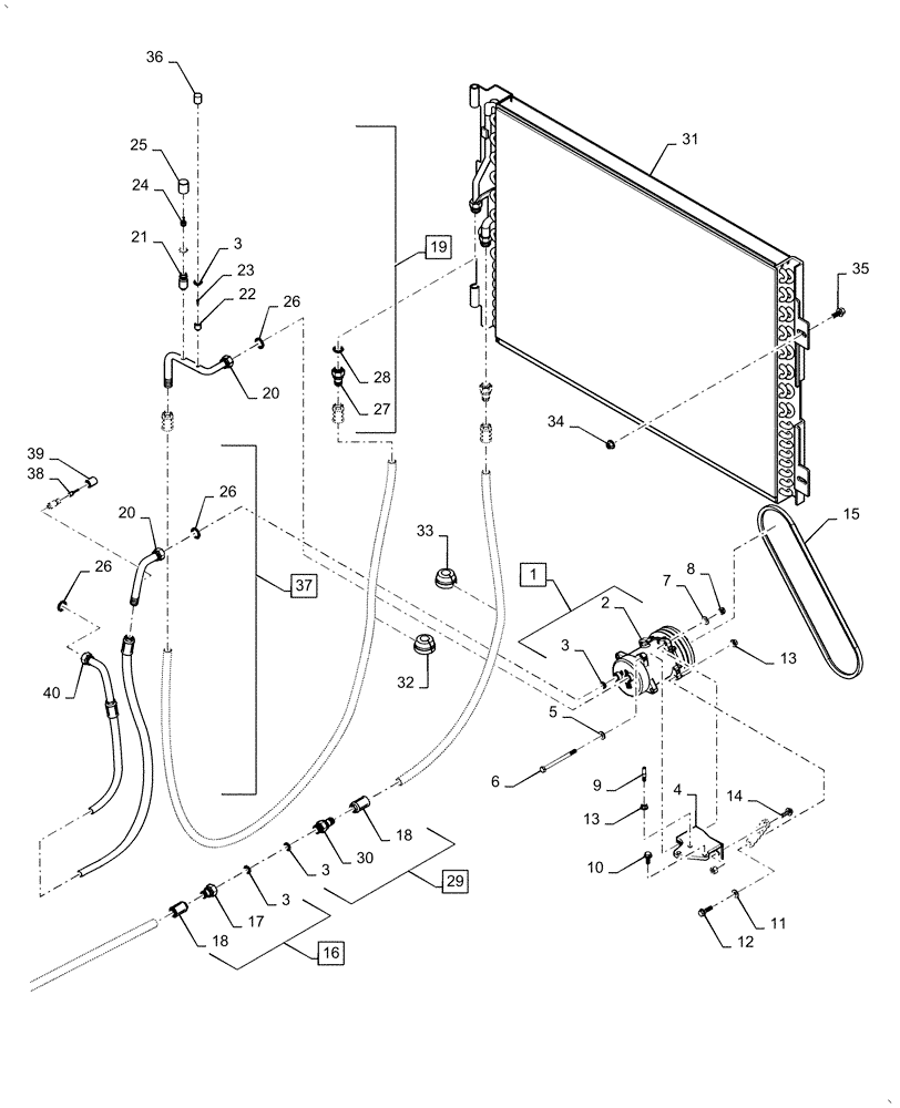 Схема запчастей Case IH AF4077 - (50.200.BY[02]) - HEATER, W/ AIR CONDITIONING, COMPRESSOR TO, CONDENSER, CAB CHASSIS CONNECTIONS (50) - CAB CLIMATE CONTROL