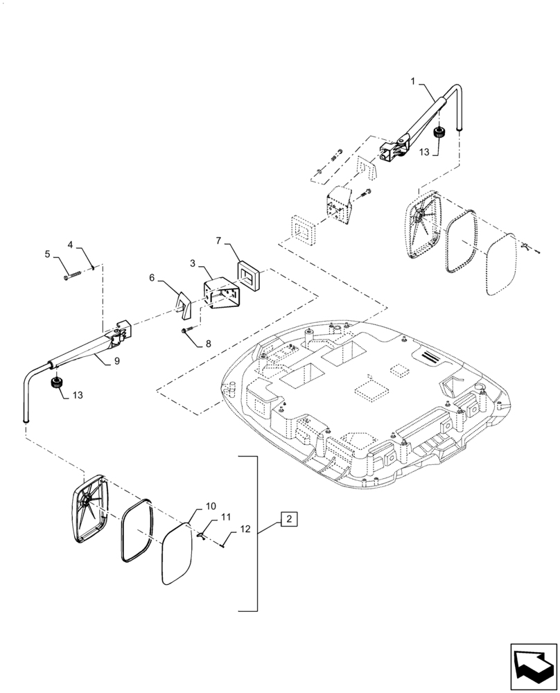 Схема запчастей Case IH QUADTRAC 580 - (90.118.BM[01]) - MANUAL MIRRORS (90) - PLATFORM, CAB, BODYWORK AND DECALS