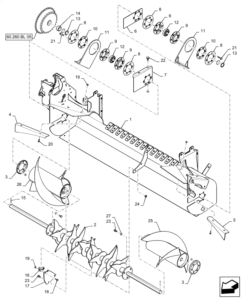 Схема запчастей Case IH RB465 - (60.260.BL[10]) - OVERSHOT FEEDER ASSEMBLY (60) - PRODUCT FEEDING