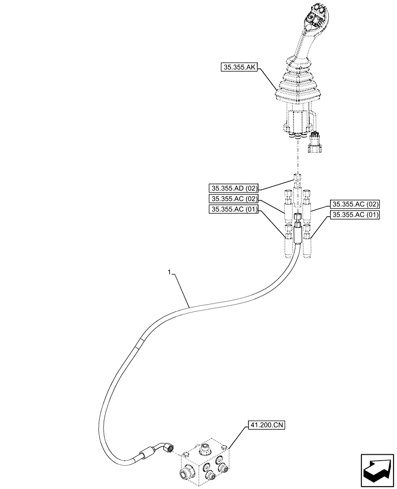 Схема запчастей Case IH FARMLIFT 632 - (35.355.AD[01]) - JOYSTICK, HYDRAULIC LINE, MANIFOLD, RETURN (35) - HYDRAULIC SYSTEMS
