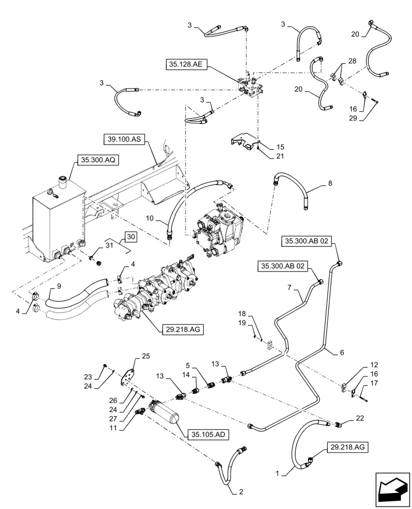 Схема запчастей Case IH WD1504 - (35.105.AC[01]) - HYDRAULIC DRAPER, CHARGE CIRCUIT, 4 CYLINDER, BSN YGG677500 (35) - HYDRAULIC SYSTEMS
