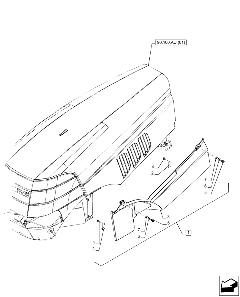 Схема запчастей Case IH PUMA 185 CVT - (90.100.AC[03]) - VAR - 391216 - FRONT AXLE, SUSPENDED, HOOD, SIDE PANEL, LH (90) - PLATFORM, CAB, BODYWORK AND DECALS