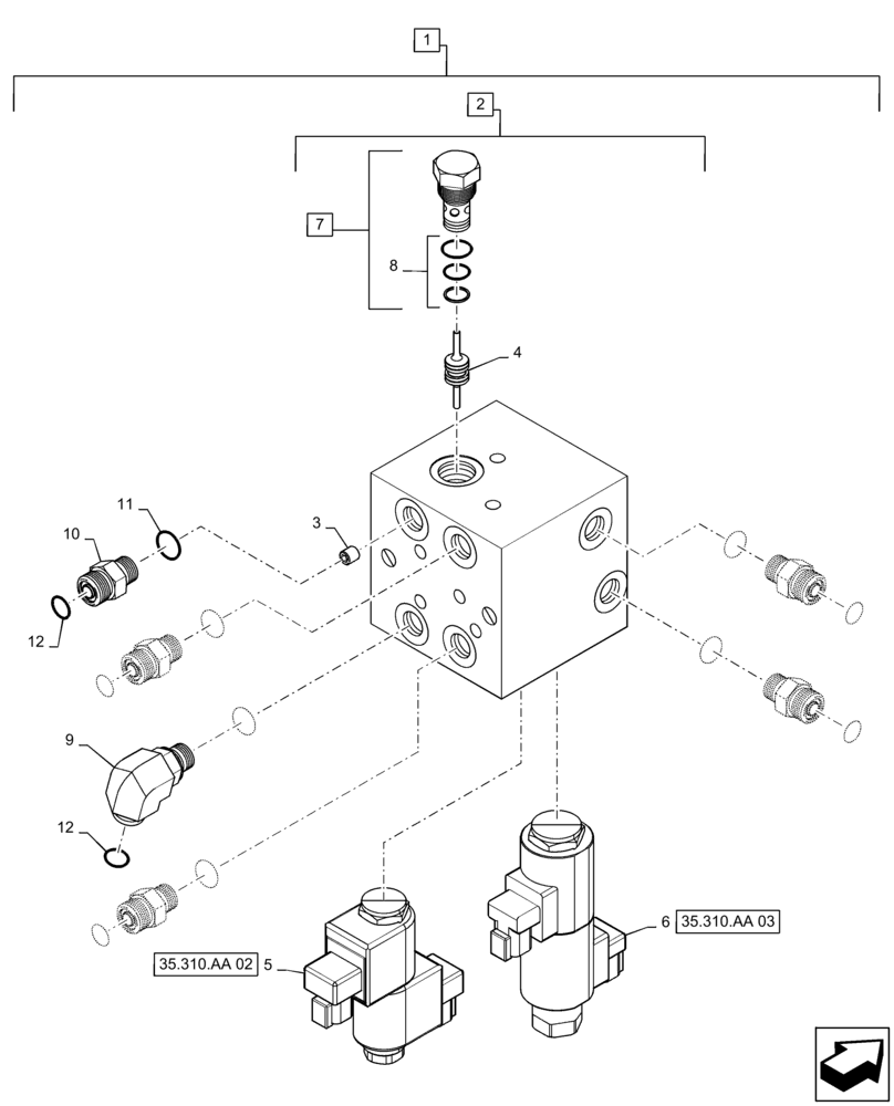 Схема запчастей Case IH PATRIOT 3240 - (35.310.AA[01]) - AXLE ADJUSTING VALVE (35) - HYDRAULIC SYSTEMS