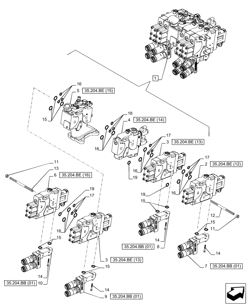 Схема запчастей Case IH PUMA 220 CVT - (35.204.BQ[06]) - VAR - 758060 - 4 REMOTE CONTROL VALVE (EHR), COMPONENTS (35) - HYDRAULIC SYSTEMS