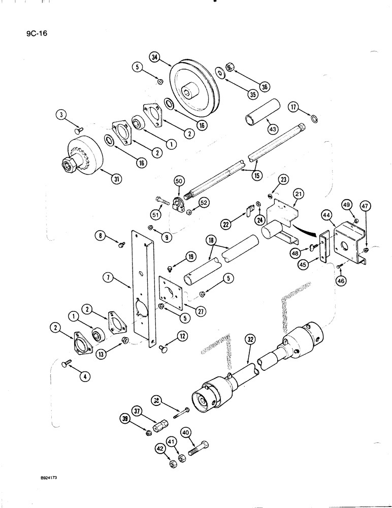 Схема запчастей Case IH 1020 - (9C-16) - AUGER AND KNIFE JACKSHAFT DRIVE, 17-1/2 AND 20 FOOT HEADER (58) - ATTACHMENTS/HEADERS