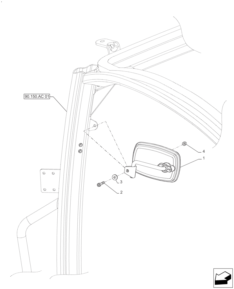 Схема запчастей Case IH FARMALL 120A - (90.151.AK) - VAR - 391610 - REAR VIEW MIRROR (90) - PLATFORM, CAB, BODYWORK AND DECALS