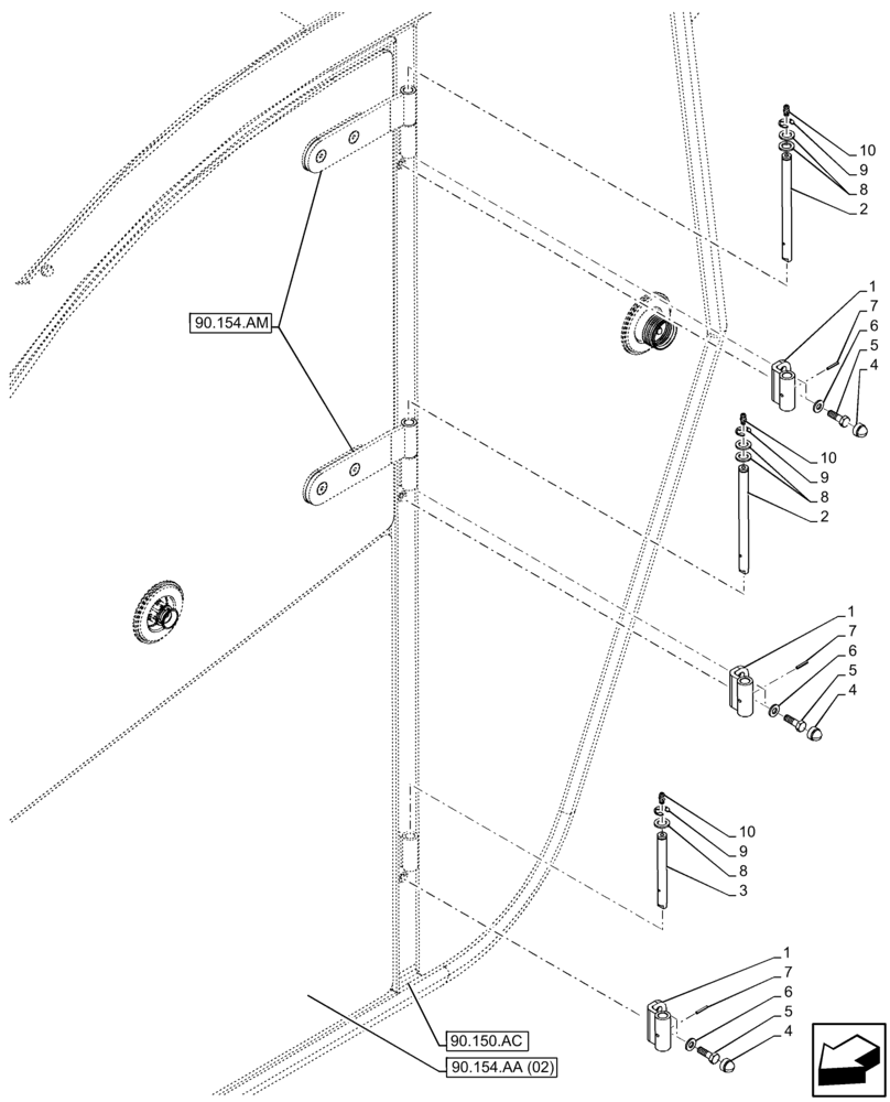 Схема запчастей Case IH FARMLIFT 935 - (90.154.AE) - CAB DOOR, HINGE (90) - PLATFORM, CAB, BODYWORK AND DECALS