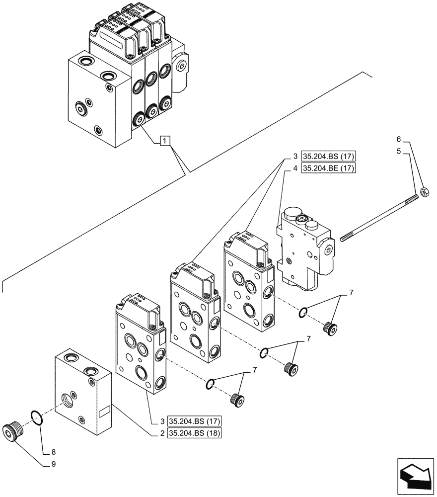 Схема запчастей Case IH PUMA 200 - (35.204.BS[09]) - VAR - 758066 - 3 ELECTRONIC MID MOUNTED VALVES, COMPONENTS (35) - HYDRAULIC SYSTEMS