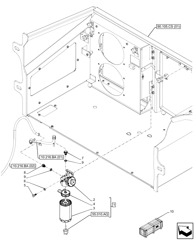 Схема запчастей Case IH FARMLIFT 735 - (10.206.AF[02]) - VAR - 749079 - FUEL FILTER/WATER SEPARATOR, W/ HEATER (10) - ENGINE