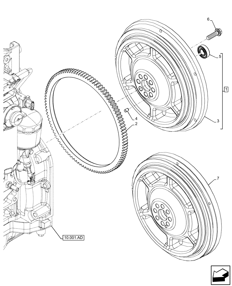 Схема запчастей Case IH FARMALL 105C - (10.103.AH[02]) - VAR - 330069, 333068, 333069, 390068 - FLYWHEEL (10) - ENGINE
