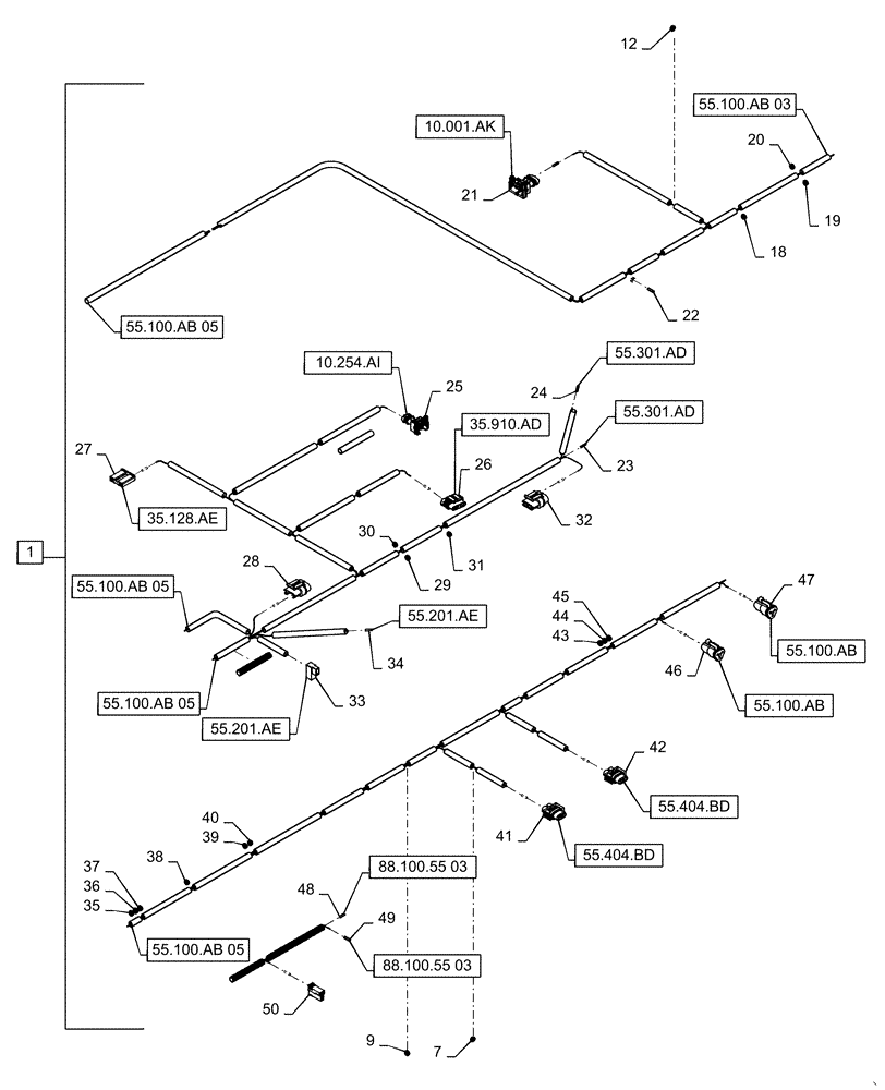 Схема запчастей Case IH WD1903 - (55.100.AB[04]) - WIRE HARNESS. FM, NON-DRAPER OPTION (CONT.) (55) - ELECTRICAL SYSTEMS