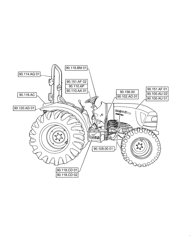 Схема запчастей Case IH FARMALL 30C - (90.000.00[01]) - SECTION INDEX - PLATFORM, CAB, BODYWORK AND DECALS, FARMALL 30C, 35C (90) - PLATFORM, CAB, BODYWORK AND DECALS