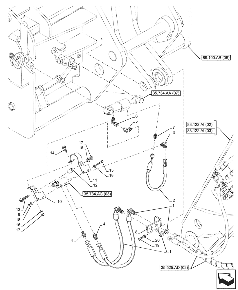 Схема запчастей Case IH FARMLIFT 735 - (35.734.AD[04]) - VAR - 749483 - QUICK COUPLER, VALVE, HYDRAULIC LINE (35) - HYDRAULIC SYSTEMS