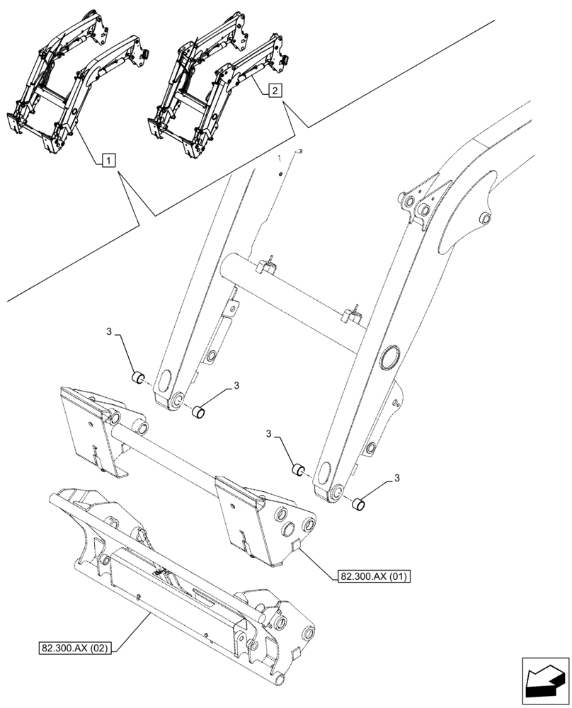 Схема запчастей Case IH FARMALL 105C - (82.300.AB[01]) - VAR - 333489, 335489, 336730, 336731, 336732, 336733, 334489, 339489, 336734, 336735, 336736, 336739 - LOADER BUCKET, BUSHING (82) - FRONT LOADER & BUCKET