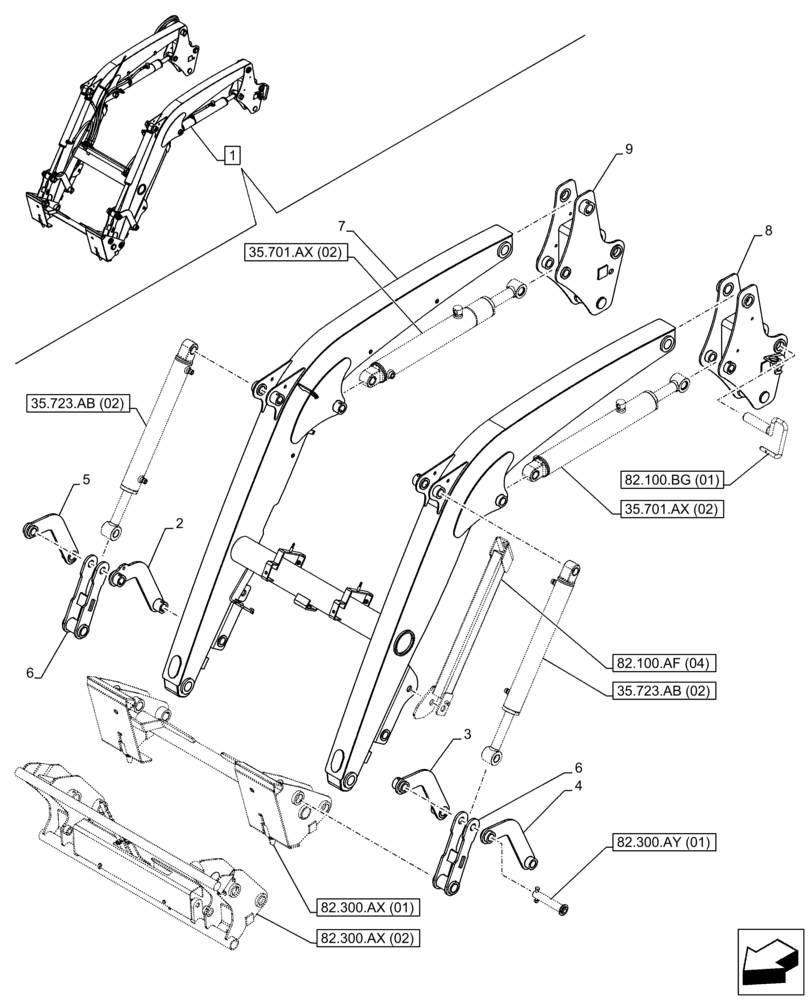 Схема запчастей Case IH FARMALL 105C - (82.100.AF[03]) - VAR - 336731, 336733 - LOADER ARM, ARM/LIFTING DEVICE (82) - FRONT LOADER & BUCKET