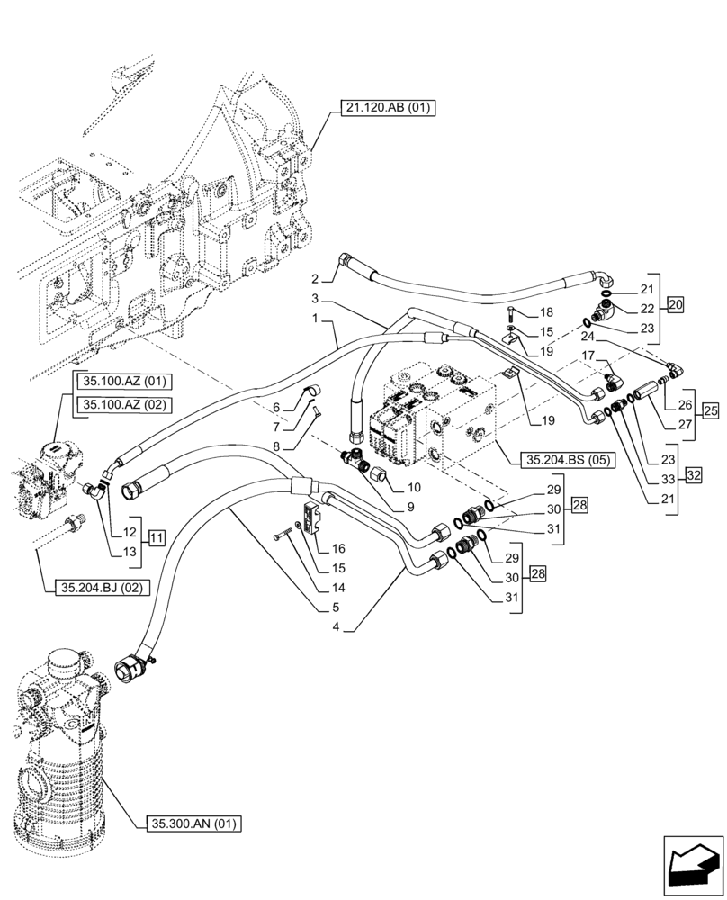 Схема запчастей Case IH PUMA 165 - (35.204.BS[07]) - VAR - 758065 - 2 ELECTRONIC MID MOUNTED VALVES, LINE (35) - HYDRAULIC SYSTEMS