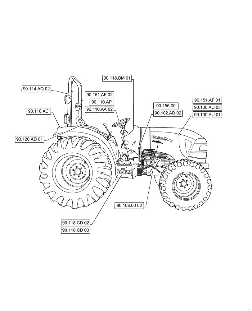 Схема запчастей Case IH FARMALL 50C - (90.000.00[02]) - SECTION INDEX - PLATFORM, CAB, BODYWORK AND DECALS, FARMALL 40C, 50C (90) - PLATFORM, CAB, BODYWORK AND DECALS