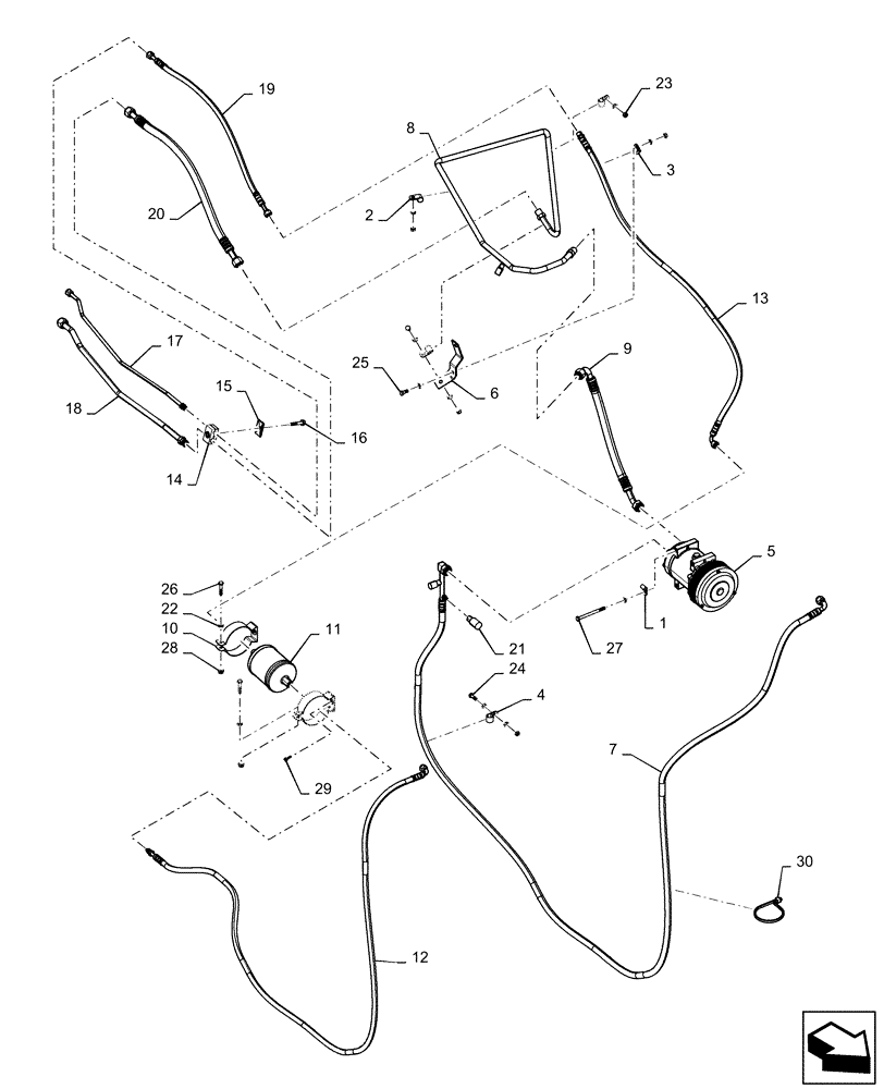 Схема запчастей Case IH QUADTRAC 470 - (50.200.BY[03]) - AIR CONDITIONER LINES, 400, 420, 450, 470, 500, BSN ZEF303632 (50) - CAB CLIMATE CONTROL