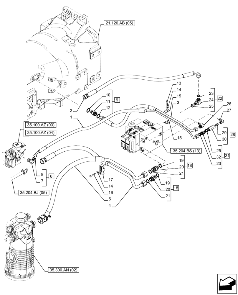 Схема запчастей Case IH PUMA 150 CVT - (35.204.BS[14]) - VAR - 758065 - 2 ELECTRONIC MID MOUNTED VALVES, LINE (35) - HYDRAULIC SYSTEMS