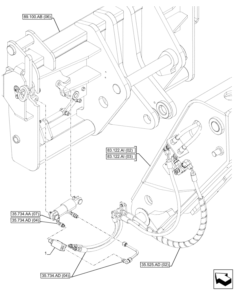 Схема запчастей Case IH FARMLIFT 735 - (35.734.AC[04]) - VAR - 749483 - QUICK COUPLER, VALVE (35) - HYDRAULIC SYSTEMS
