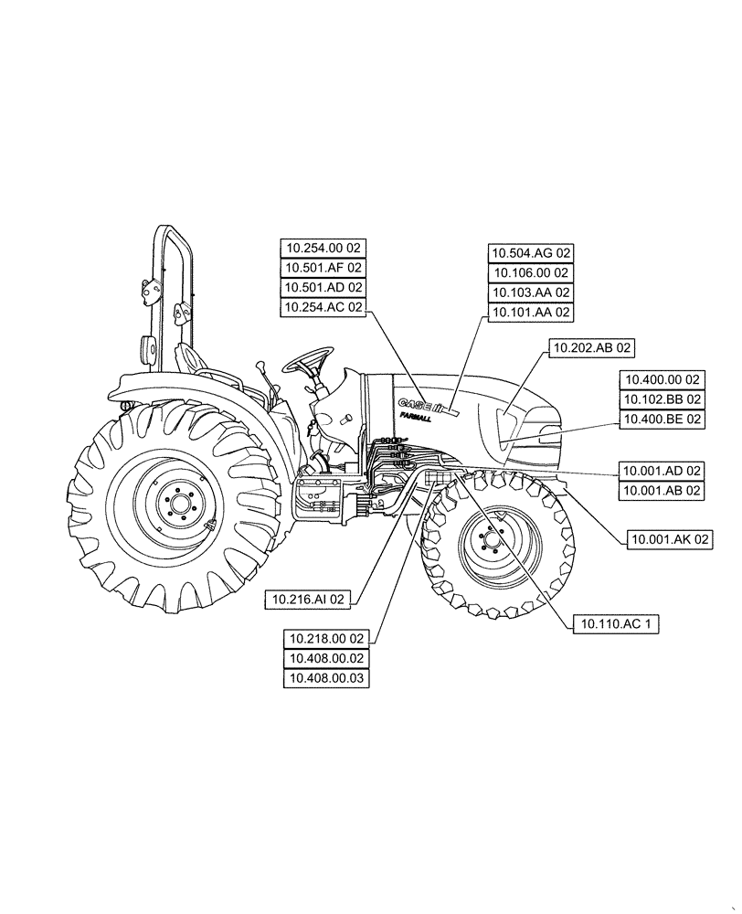 Схема запчастей Case IH FARMALL 50C - (00.000.10[02]) - PICTORIAL INDEX - ENGINE, FARMALL 40C, 50C (00) - GENERAL & PICTORIAL INDEX