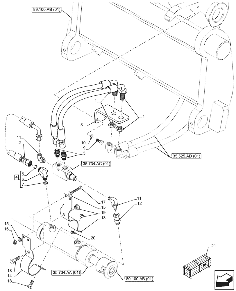 Схема запчастей Case IH FARMLIFT 935 - (35.734.AD[01]) - VAR - 749124 - QUICK COUPLER, VALVE, HYDRAULIC LINE (35) - HYDRAULIC SYSTEMS
