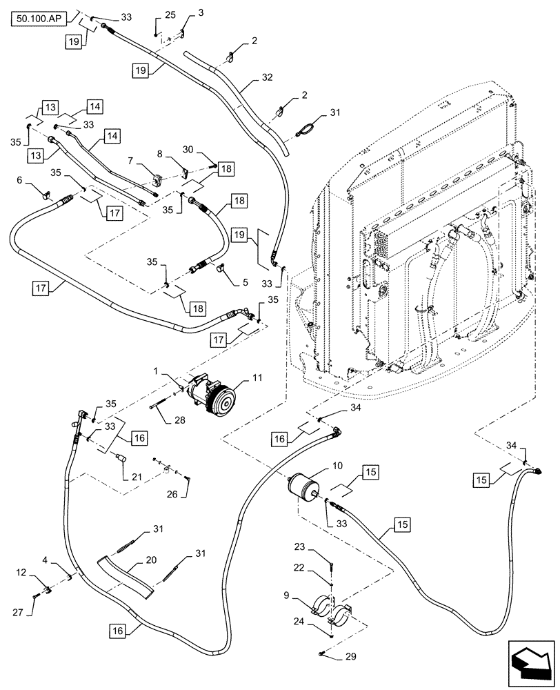 Схема запчастей Case IH QUADTRAC 500 - (50.200.BY[01]) - AIR CONDITIONER LINES, 450, 470, 500, 550, 600, BSN ZEF303632 (50) - CAB CLIMATE CONTROL
