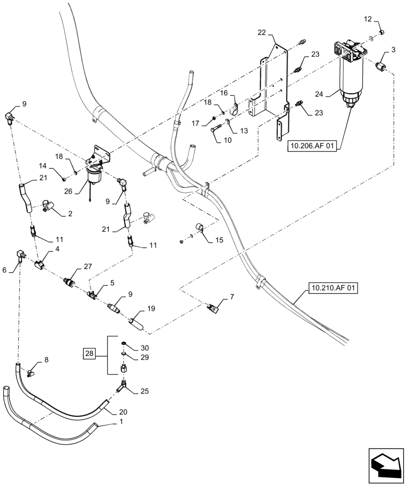 Схема запчастей Case IH QUADTRAC 370 - (10.210.AF[02]) - FUEL FILTER & FUEL TRANSFER PUMP, 370 (10) - ENGINE