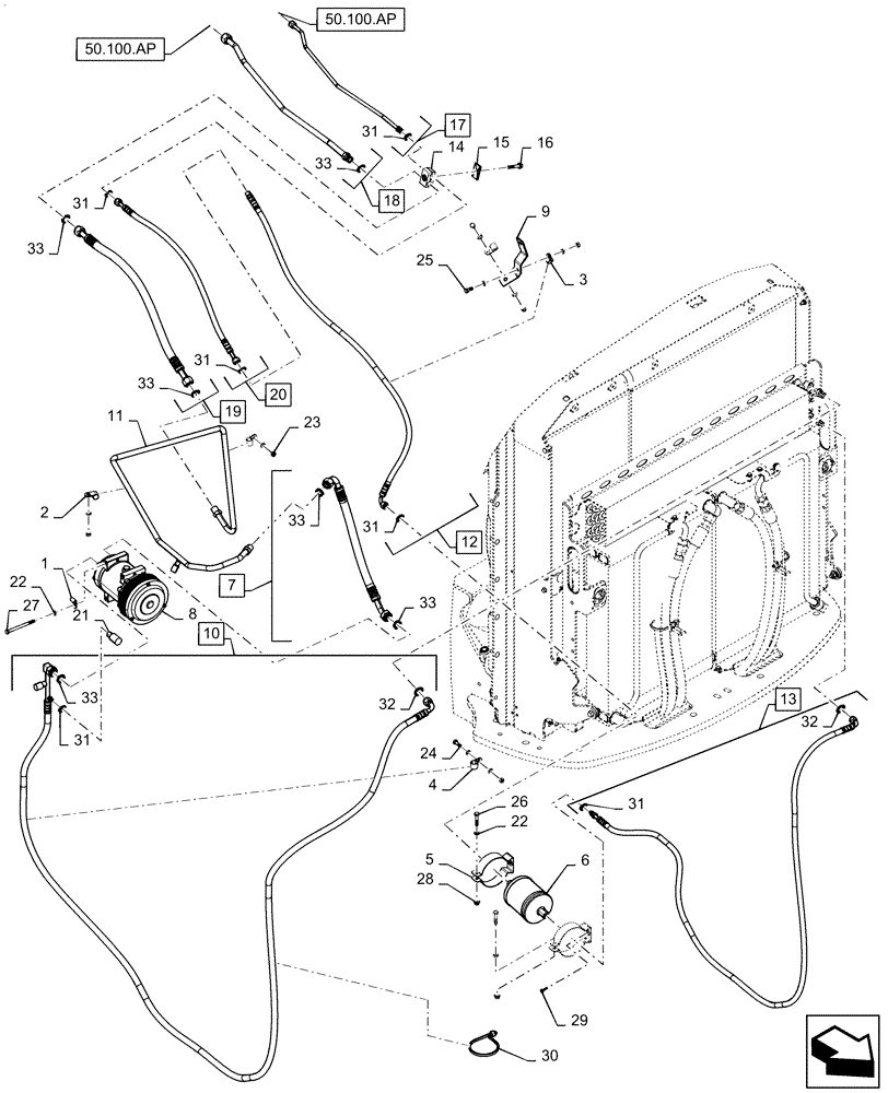 Схема запчастей Case IH STEIGER 370 - (50.200.BY[01]) - AIR CONDITIONER LINES, 370, BSN ZEF303632 (50) - CAB CLIMATE CONTROL