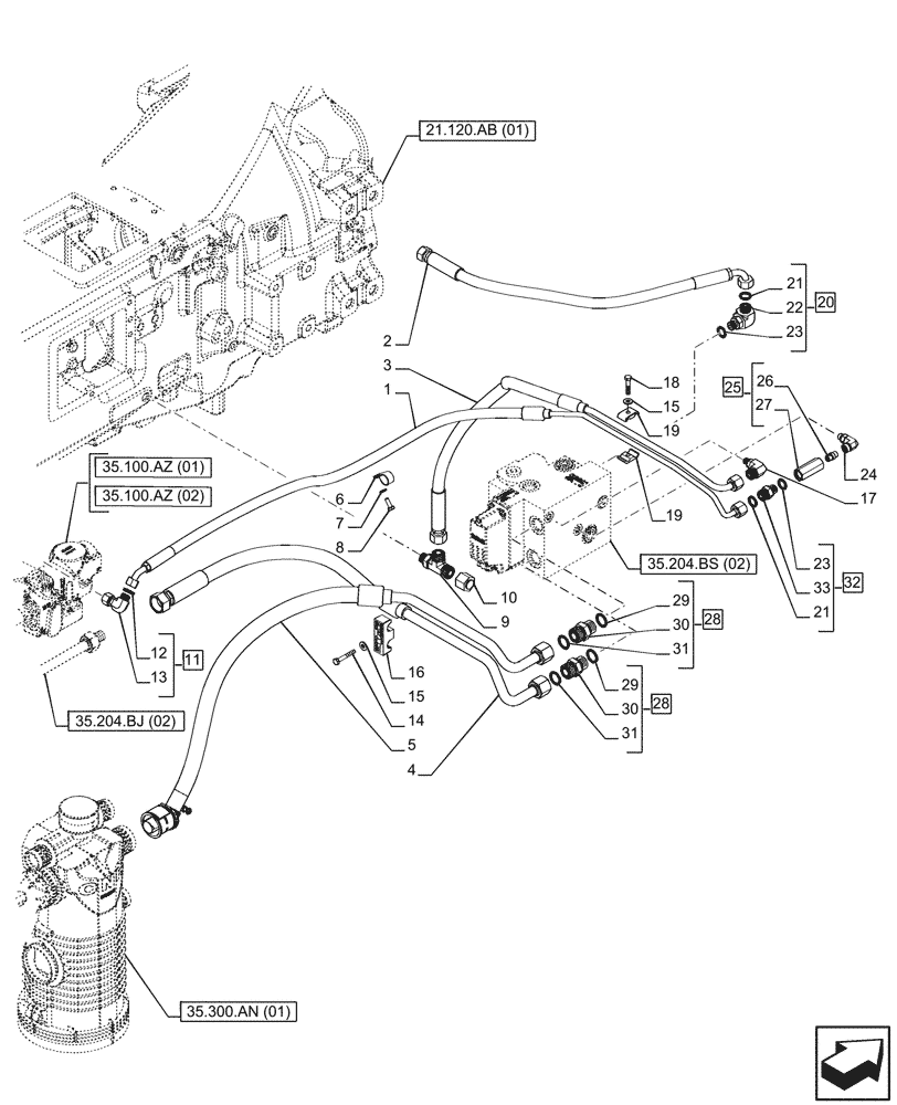 Схема запчастей Case IH PUMA 165 - (35.204.BS[04]) - VAR - 758064 - 1 ELECTRONIC MID MOUNTED VALVES, LINE (35) - HYDRAULIC SYSTEMS