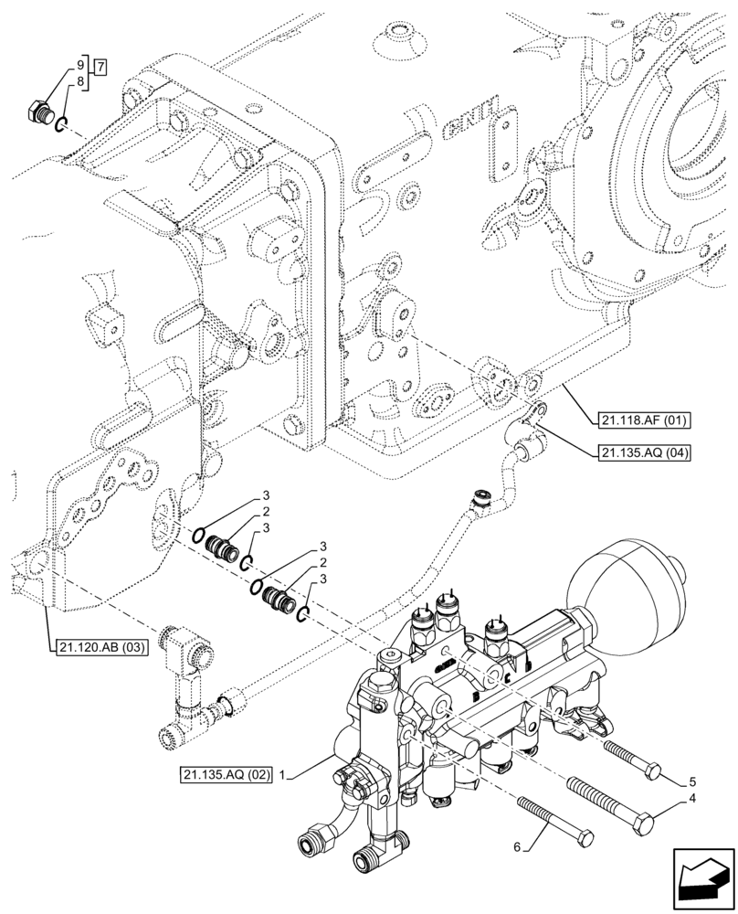 Схема запчастей Case IH FARMALL 115C - (21.135.AQ[01]) - VAR - 391069 - TRANSMISSION, VALVE, HI-LO (21) - TRANSMISSION