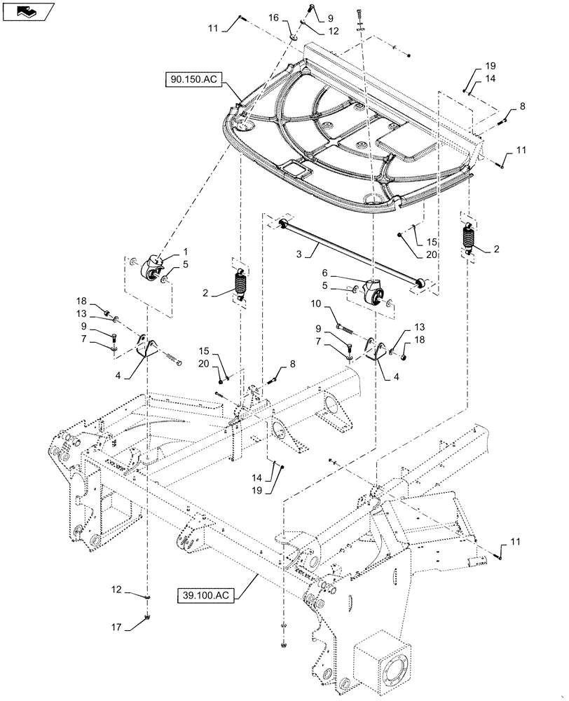 Схема запчастей Case IH WD1204 - (90.150.AJ) - SUSPENSION, CAB (90) - PLATFORM, CAB, BODYWORK AND DECALS