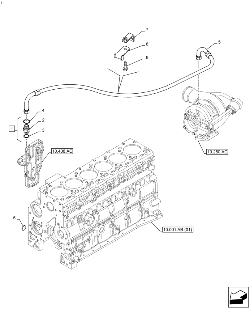 Схема запчастей Case IH F4HE96841 J102 - (10.250.AD) - TURBOCHARGER, SUPPLY, CONNECTING, 4088 (10) - ENGINE