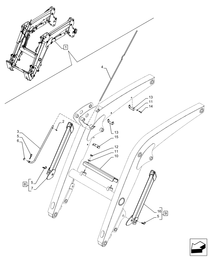 Схема запчастей Case IH FARMALL 105C - (82.100.AF[06]) - VAR - 334489, 339489, 336734, 336736 - LOADER ARM, LOCKING DEVICE, LEVEL INDICATOR (82) - FRONT LOADER & BUCKET