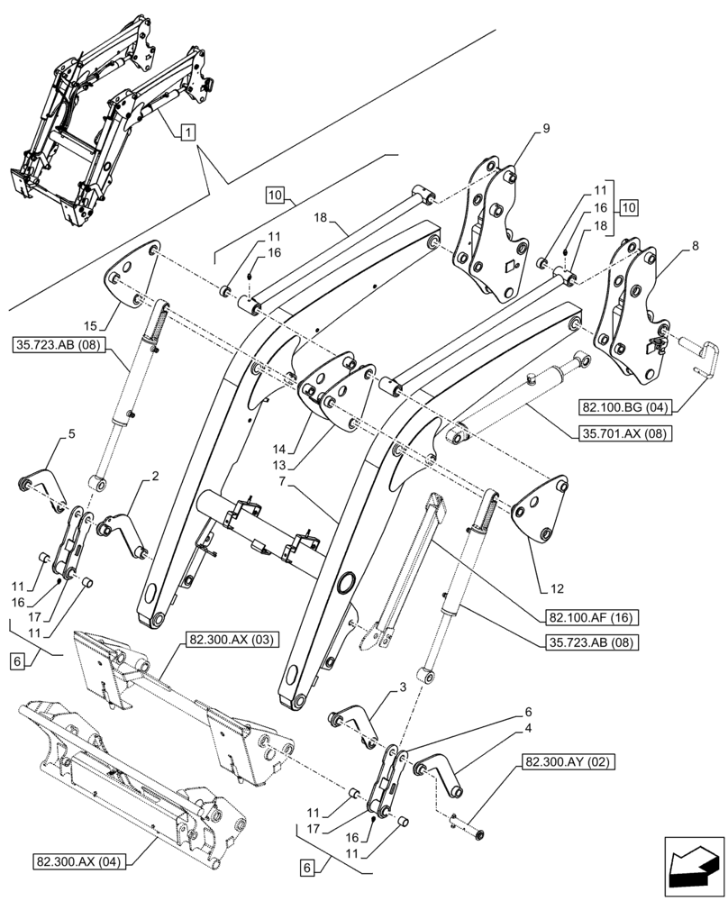 Схема запчастей Case IH FARMALL 105C - (82.100.AF[15]) - VAR - 336745, 336747 - LOADER ARM, ARM/LIFTING DEVICE (82) - FRONT LOADER & BUCKET
