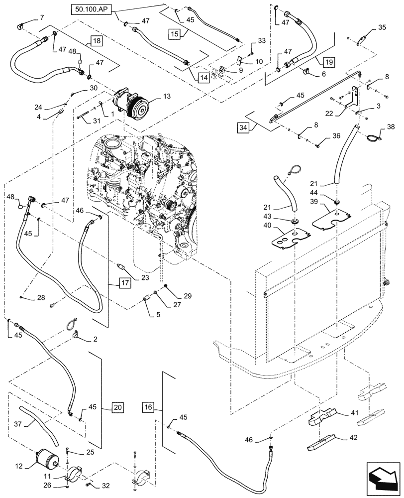 Схема запчастей Case IH QUADTRAC 580 - (50.200.BY[03]) - AIR CONDITIONER LINE, 540, 580, 620, BSN ZEF303632 (50) - CAB CLIMATE CONTROL